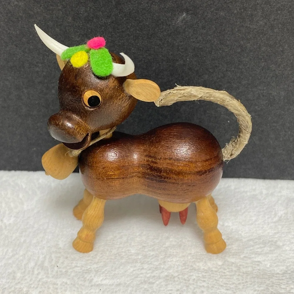 Wooden Cow‎ By Goula of Spain Figurine Festive Decor Ornament 1960s